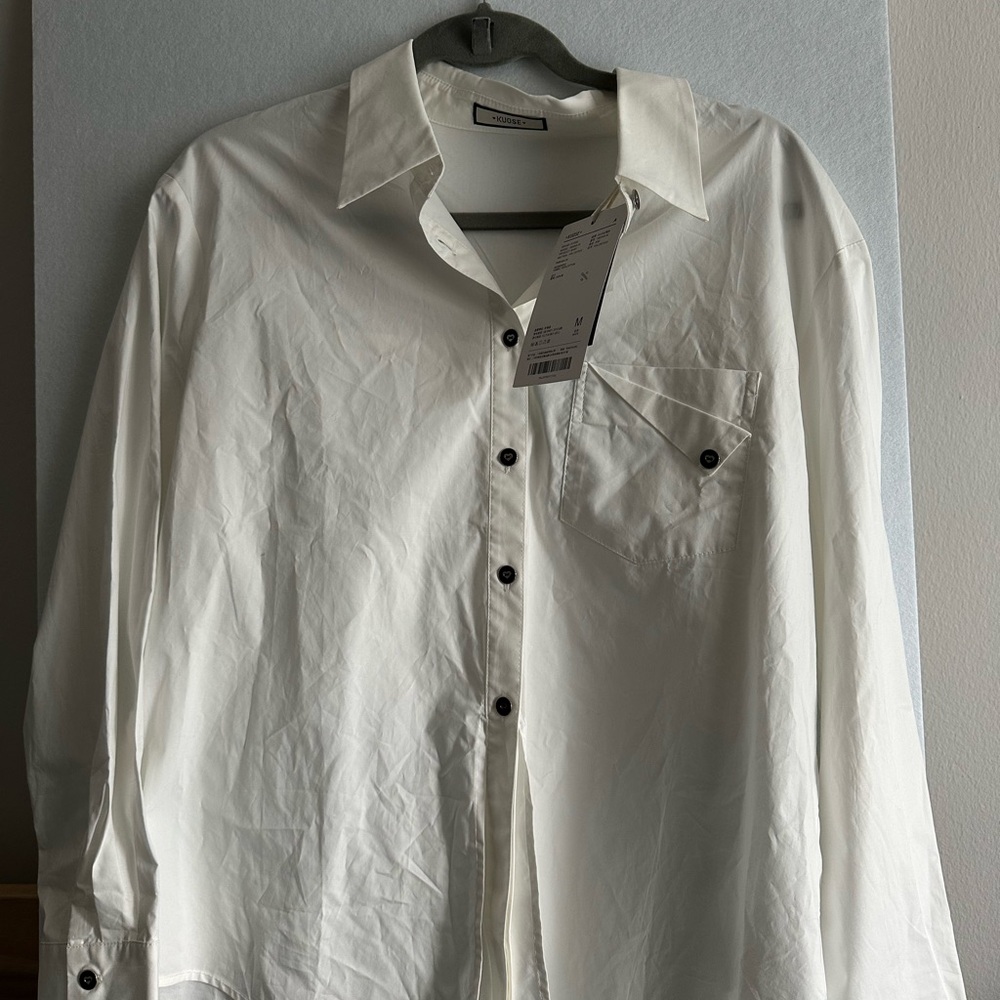 NWT Kuose White Button-Up Shirt with Black Buttons